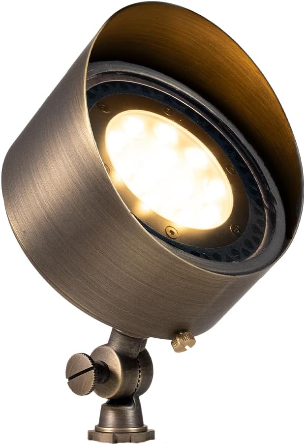 VOLT 12V Brass Flood Light (Bronze) with 9W 2700K Warm White PAR36 LED Bulb (900 Lumens) for Low Voltage Landscape Lighting of House, Yard, Outdoor Wall, Tree Canopy or Signage