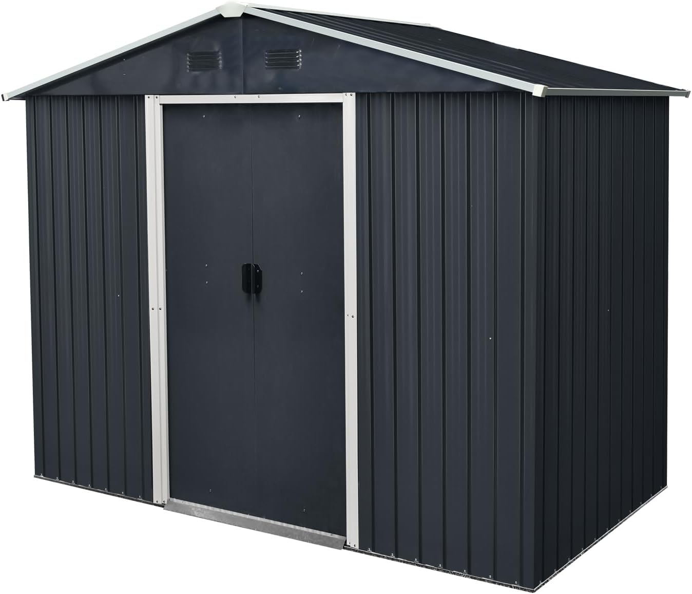 8 x 4 FT Outdoor Storage Shed, Metal Garden Shed with Air Vents, Tool Shed Tiny House Vertical Outside Storage Building for Backyard Lawn Patio, White/Black