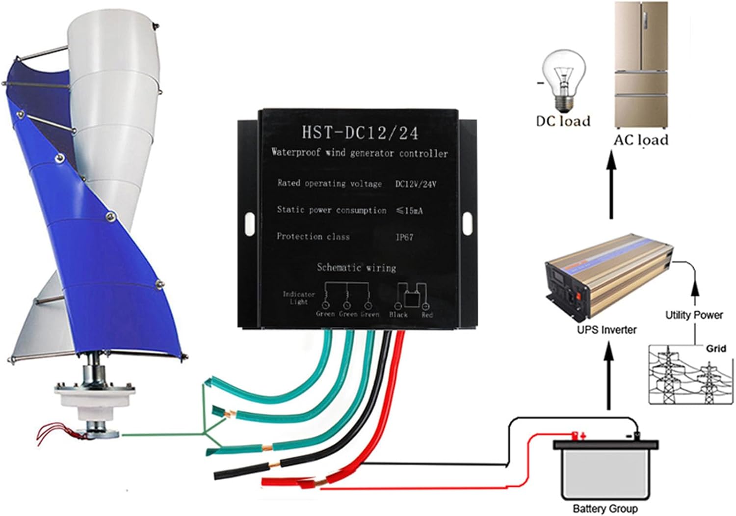 24V,HYZHANHONG Wind Turbine Charge Controller, 12V-220V Automatic Matching, Micro Wind Generator Controller, IP67 Waterproof, Suitable for All Wind Turbine Systems (100-5000W)