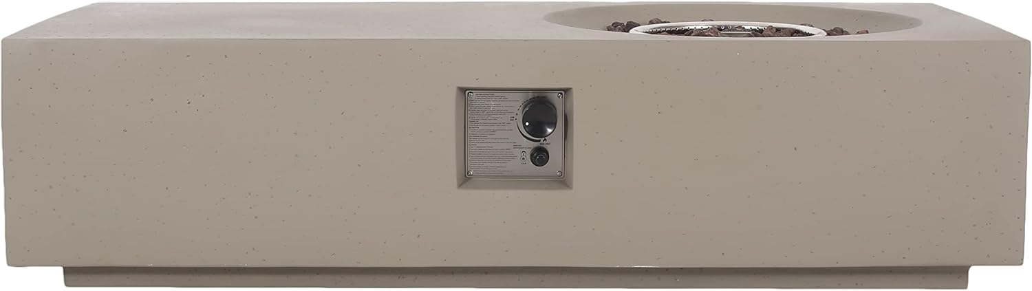 Christopher Knight Home Evatt Outdoor 50,000 BTU Rectangular Fire Pit Table (No Tank Holder) - Lightweight Concrete - Light Gray