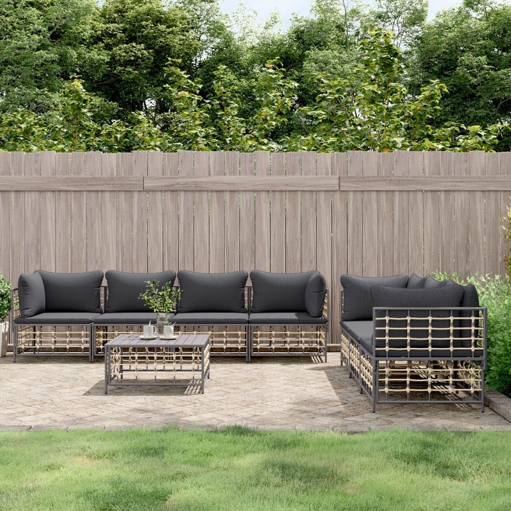 Patio Furniture, 8 Piece Patio Lounge Set with Cushions Anthracite Poly Rattan
