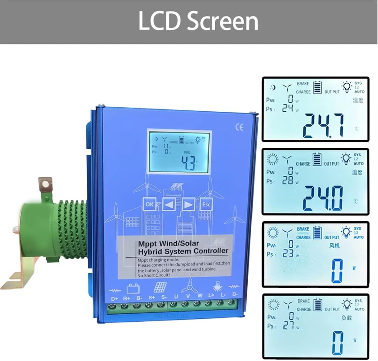 48v, 5000W Household Lighting Equipment Automatic Controller, LCD Wind and Solar Complementary System MPPT Charge Controller 12V - 220V Household Wind Turbine Controller