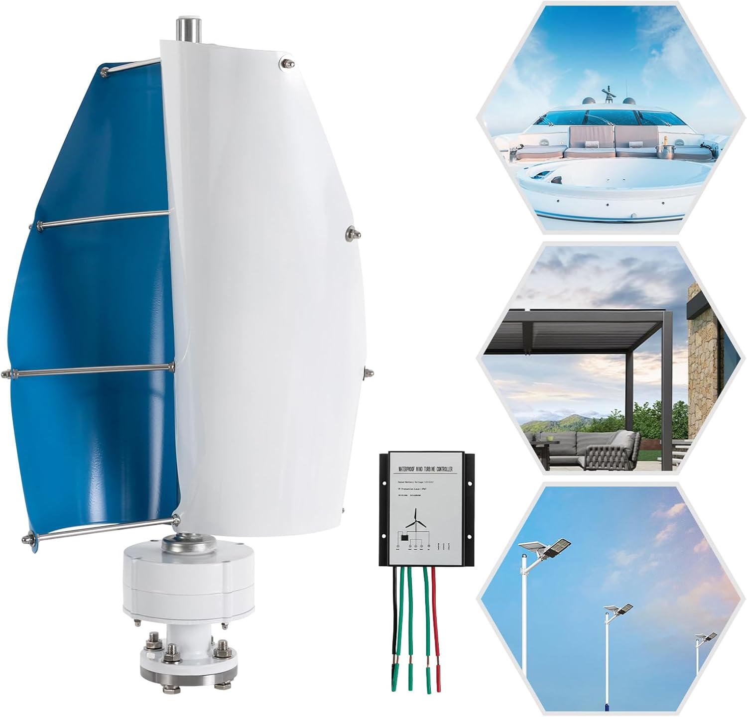 Wind Generator, 500W 12V Vertical Wind Turbine Generator Vertical Axis Wind Turbine Vertical Wind Generators Kit Wind Power Generators w/Controller for Home, Business, Ships