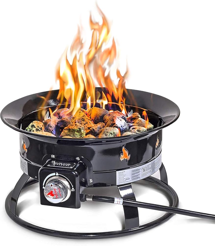 Outland Living Portable Propane Fire Pit, 19-inch, 58,000 BTU with Fire Pit Cover & Carry Kit, Smokeless Gas Firebowl | Perfect for Camping, Patio, Backyard, Tailgating, Deck, RV| Black 893 Deluxe