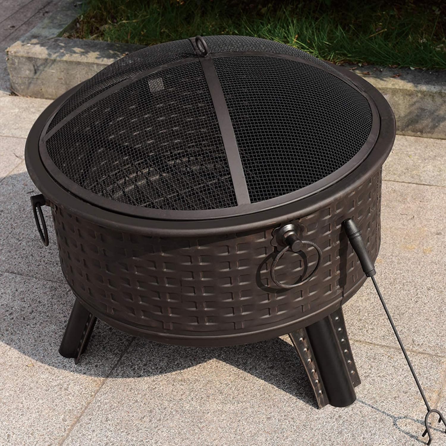 Fire Pit with BBQ Grill Shelf,Outdoor Metal Brazier Firepit Garden Patio Heater/BBQ/Ice Pit with Waterproof Cover