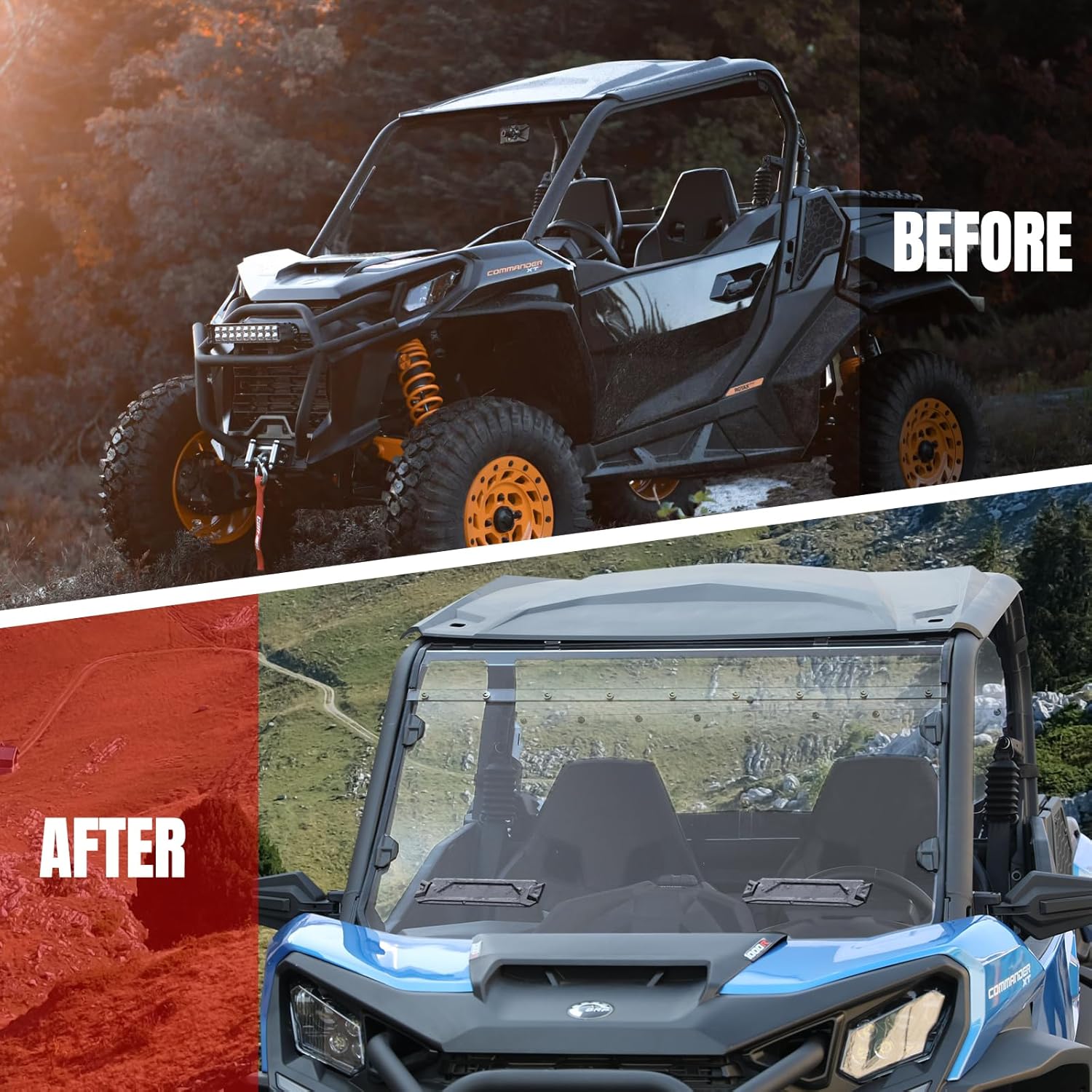 A & UTV PRO Vented Full Front Windshield for 2021-2026 Can Am Commander, Hard Coat PC Front Window Accessories for Can-Am Commander, Scratch Resistant