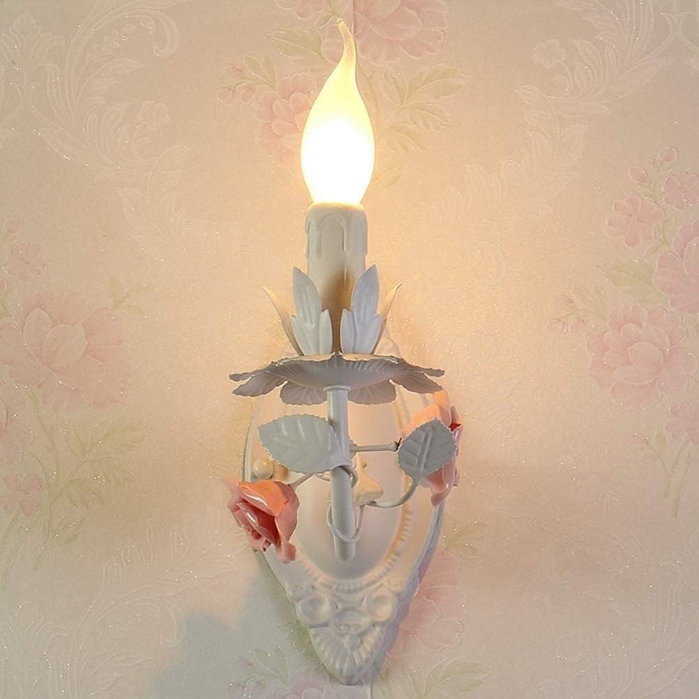 Modern Wall Sconce, Post Lights Outdoor,Candle Wall Lamp,Flower White Rose Green Wall Lamp Traditional Ceramic Rose Wall Wash Lighting Candle Shape Bedside Wall Lamp for Living Room Bedroom Hallway(W