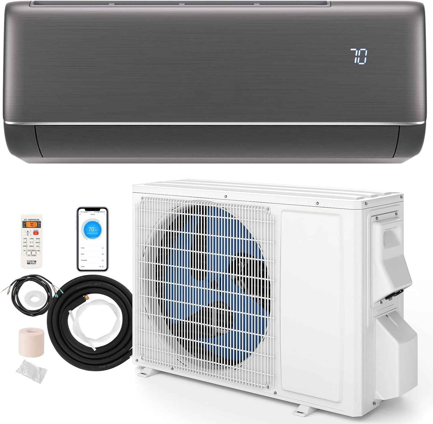 SIMOE 12,000 BTU Mini Split AC/Heating System, Works with Alexa and Wifi, Ductless Air Conditioner Cool Up to 750 Sq.Ft, 22 SEER2, Inverter Wall AC Unit with Pre-Charged Heat Pump & Installation Kits