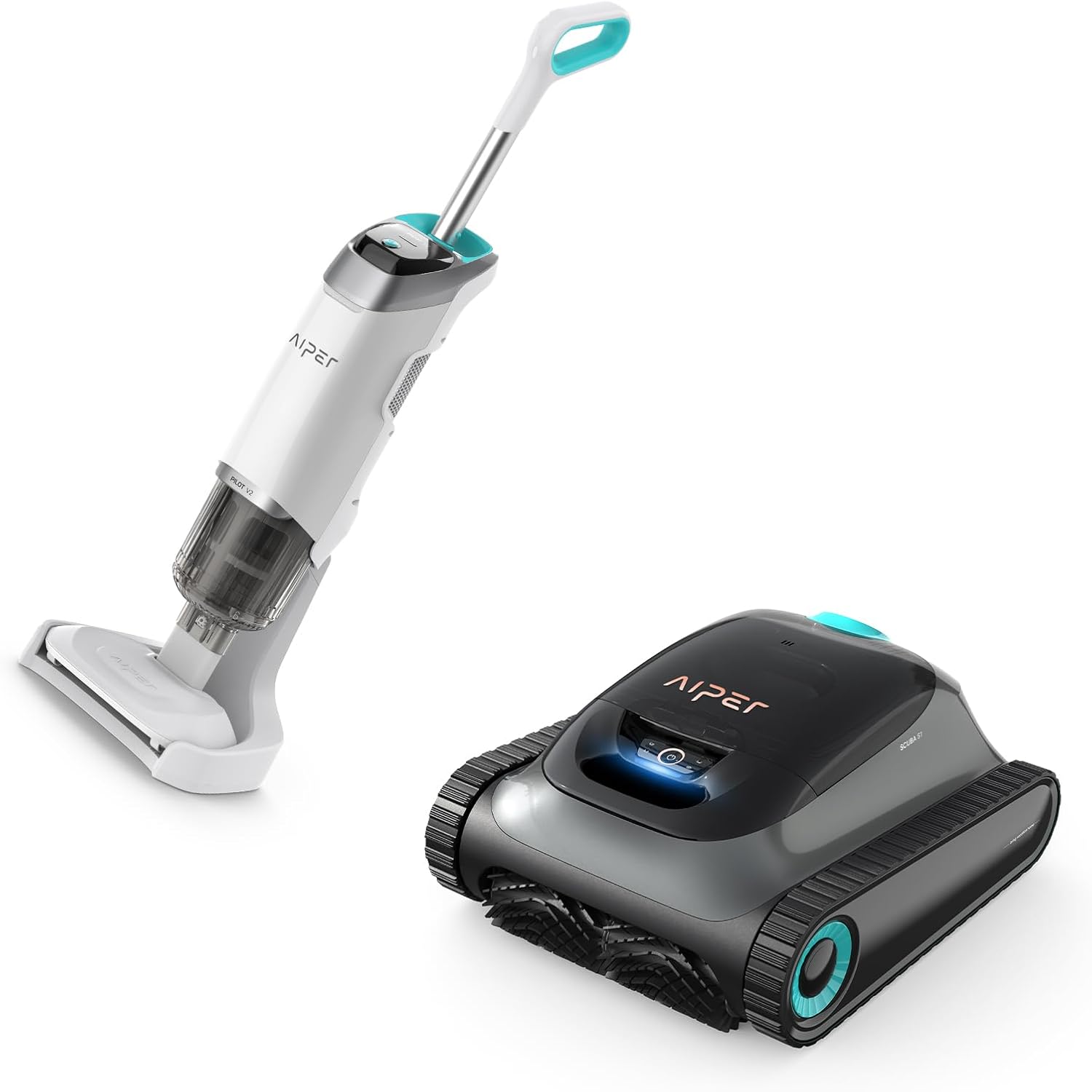 AIPER Scuba S1 Grey 2024 Cordless Robotic Pool Cleaner, with Pilot H2 Handheld Pool Vacuums, Ideal for Above-Ground & Inground Pools, Corners, Stairs