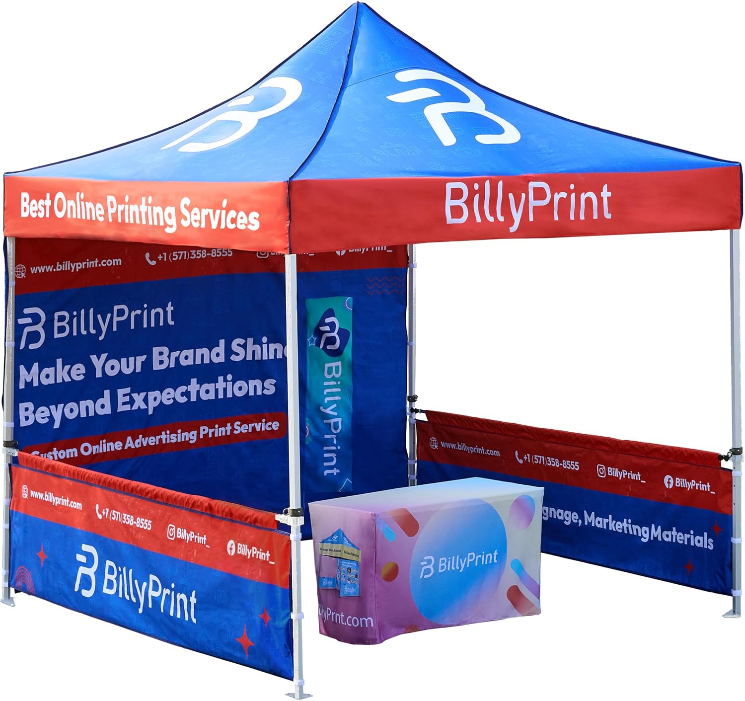 BillyPrint Custom Canopy Tent 10x10 with Logo, Personalized Pop Up Tent Packages for Trade Shows, Markets, Events, Quality Prints of Your Branding for Business Advertising with Optional Walls