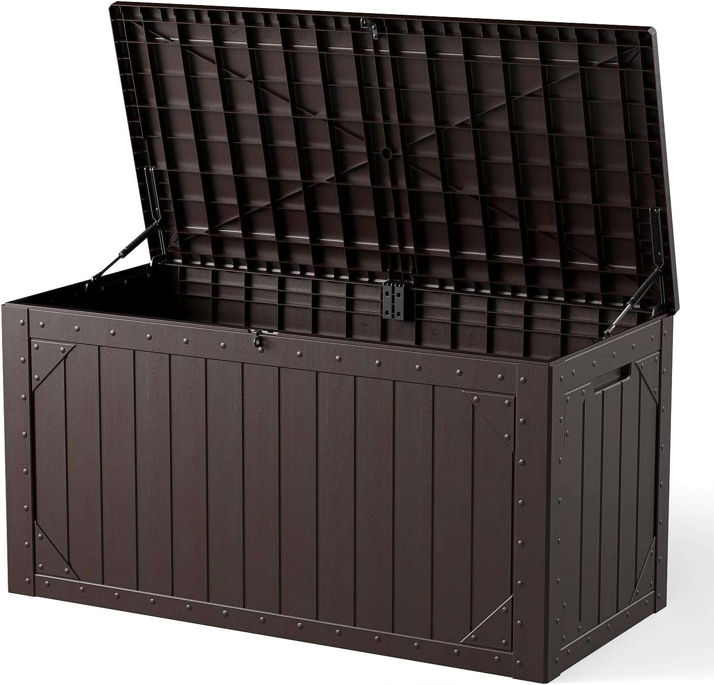 100 Gallon Outdoor Storage Box, Weatherproof Deck Box for Patio Cushions, Throw Pillows, Garden Tools, Lockable Resin Large Outdoor Storage Bench for Yard, Porch, or Balcony