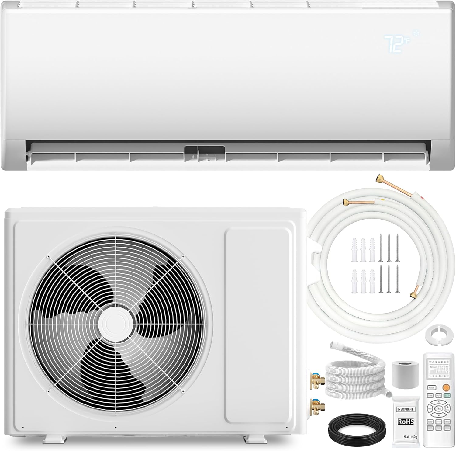 9000 BTU Mini Split Air Conditioner ＆ Heat Pump - 110V/120V Wall Mount Ductless Inverter AC/Heating System - 19 SEER2, Ultra Quiet