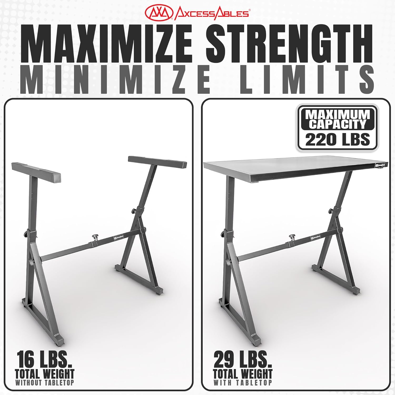 AxcessAbles Adjustable Piano Keyboard Stand and DJ Controller Desk – Removable 36