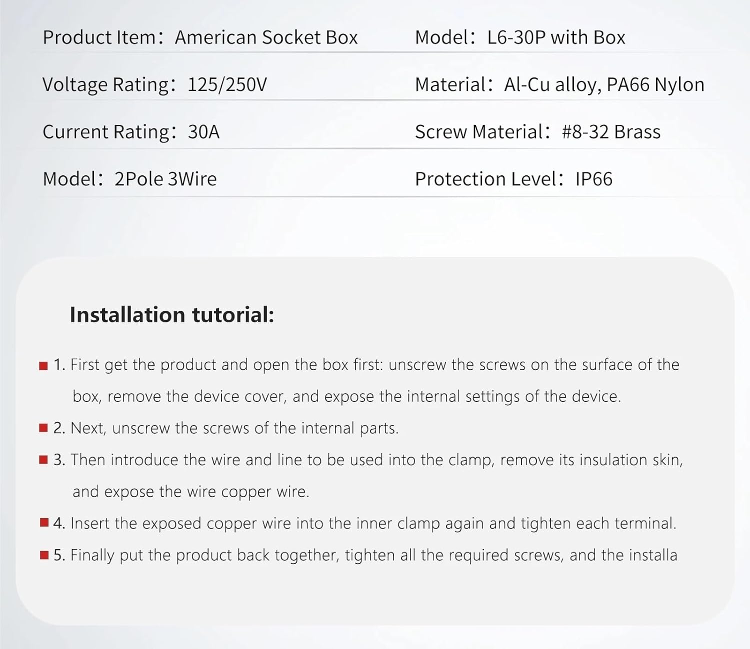 EZZON 1pcs L6-30P-BOX US 30Amp Generator Power Inlet Box, NEMA L6-30P Box 250 Volt Male Plug Outdoor dustproof and Weatherproof for Generators