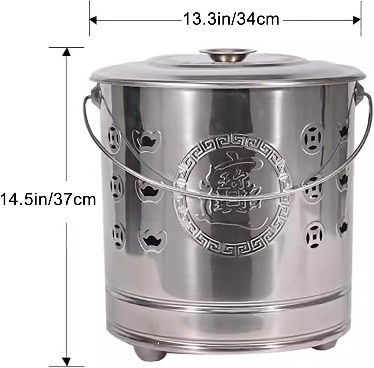 Stainless Steel incinerator, fire Pit, Burn Barrel for Outside, with Lid and Handle, for Paper, Leaf, Trash(Large)