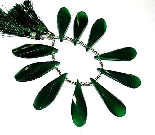 13 inch natural beads strand of 40x13mm faceted pear green onyx gemstone briolletes beads for DIY jewelry - necklace, bracelet, earring, ring.