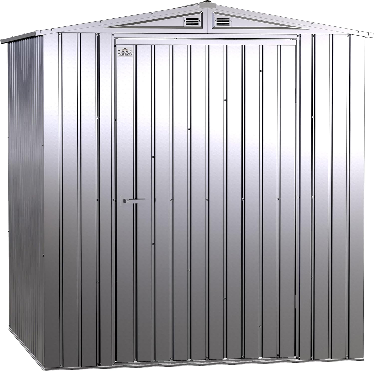 Arrow Shed Elite 6' x 6' Tall Outdoor Steel Storage Shed with High Gable and Lockable Doors Storage Building, Silver