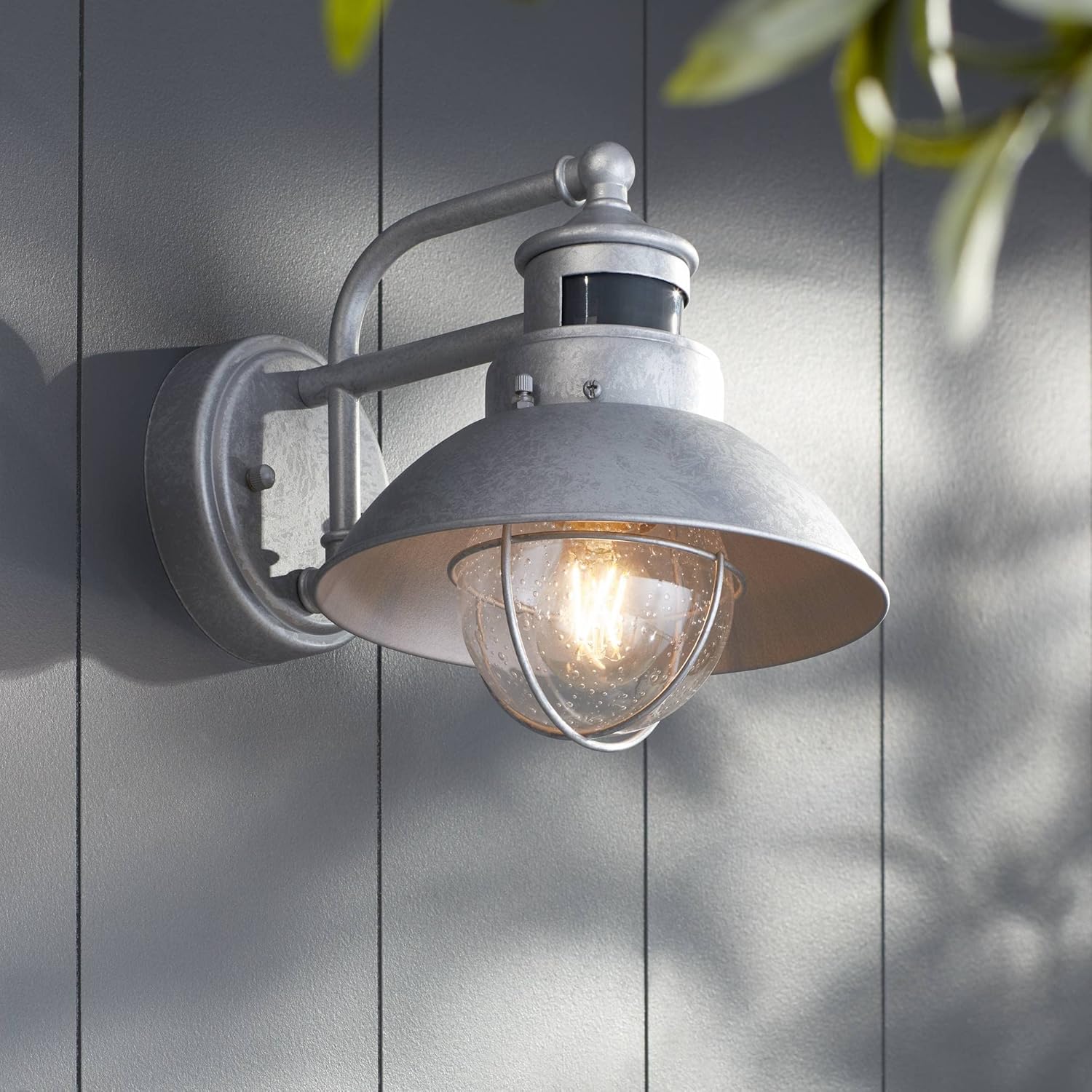 John Timberland Oberlin Rustic Industrial Farmhouse Outdoor Barn Light Fixture Galvanized Dusk to Dawn Motion Sensor 9