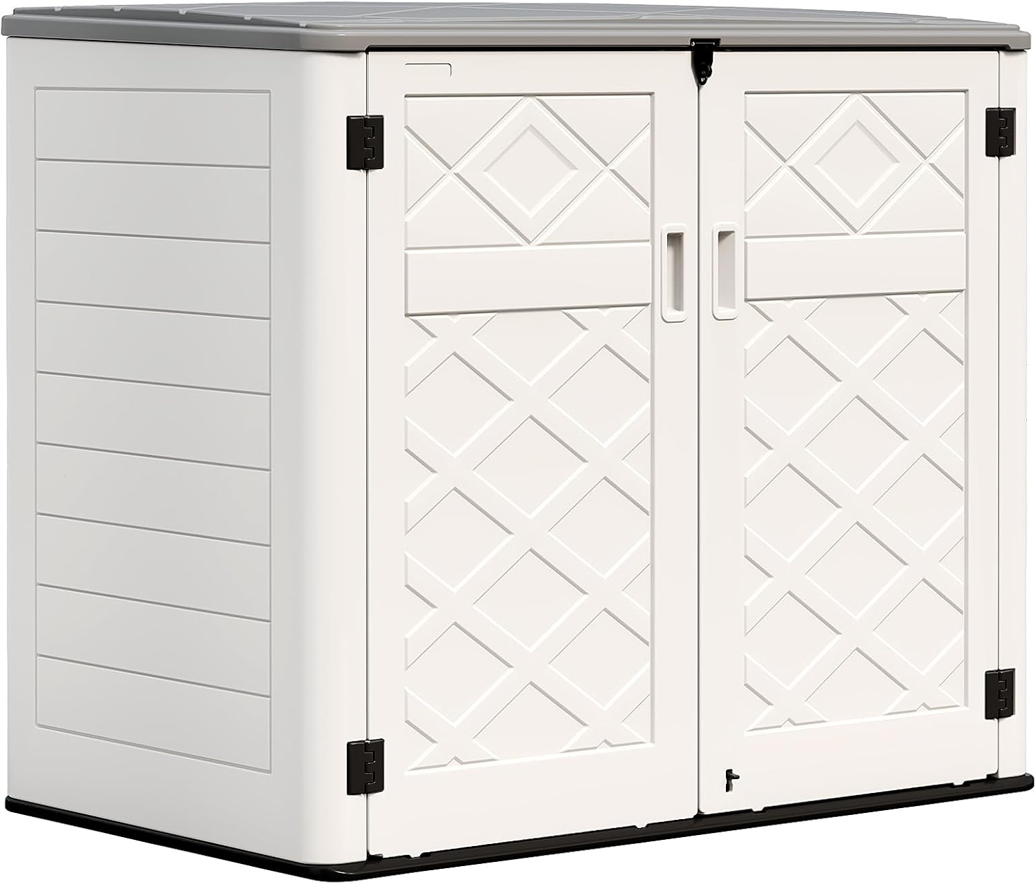 HOMSPARK Storage Shed Weather Resistance, Multi-Purpose Outdoor Storage Cabinet for Backyards and Patios, Horizontal Storage Shed for Lawnmower, Patio Accessories (Off-White, Large - 48 cu.ft)