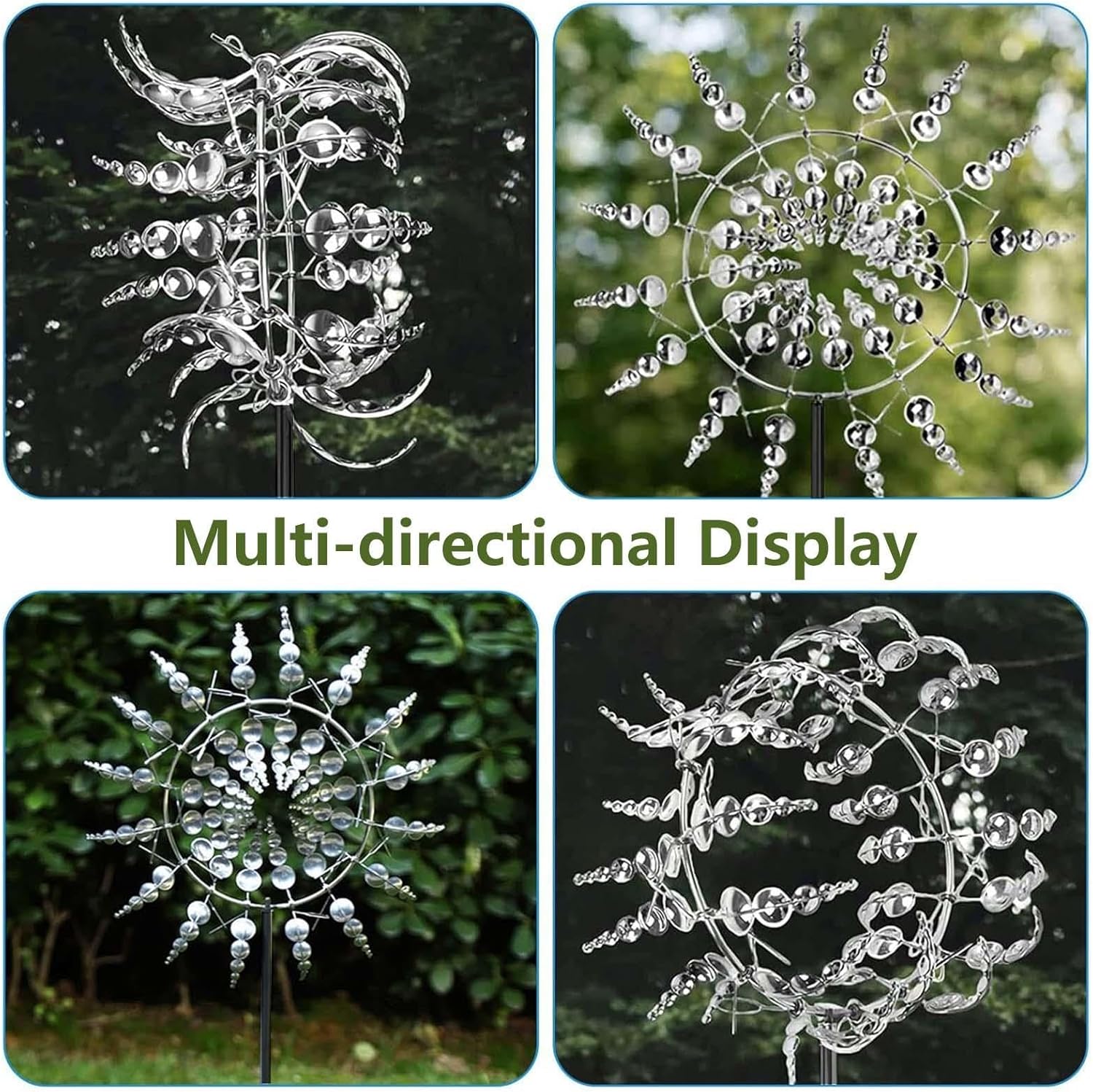 Solar Magical Metal Windmill, Windspinners 3D Wind Powered, 13.4 x 71in Kinetic Wind Spinner,Gold