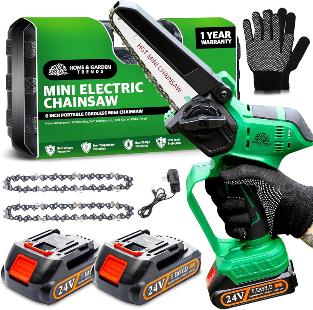 HGT Mini Chainsaw - Portable 6 inch Electric Chainsaw Cordless - Small Battery Powered Handheld Chainsaw - Power Chainsaws for Wood Cutting, Tree Trimming Pruning, Gardening & Camping
