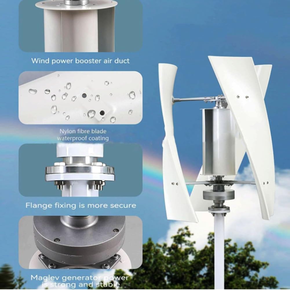 6000W Home Power Wind Turbine Generator 3 Blades Wind Power Kit for 12V/24V/48V Appliance Electric Generator Camping and Wind Turbine Systems (White)