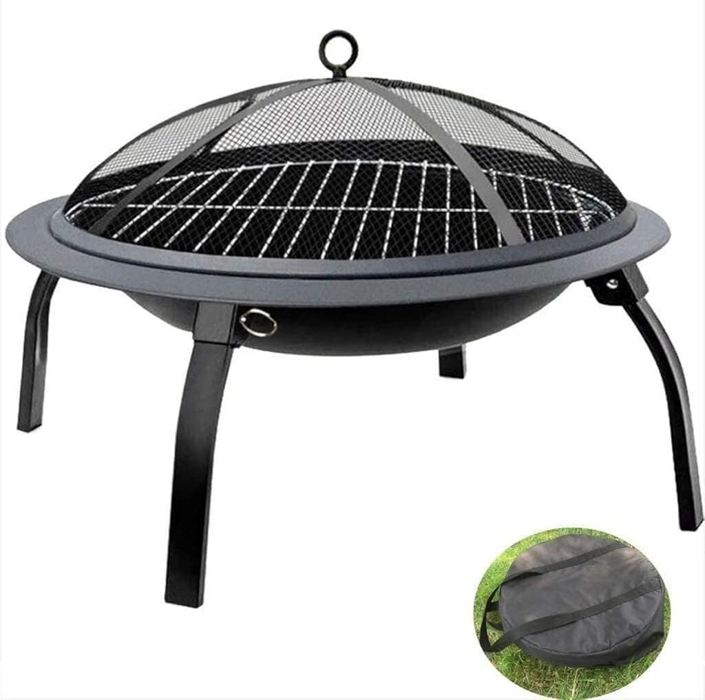 Garden Fire Pit Portable Grill Barbecue Rack Outdoor Fire Pit 42 Inch Large Bonfire Wood Burning Patio & Backyard Firepit for with Round Spark Screen with Cover BBQ Cooking for Camping Backyard