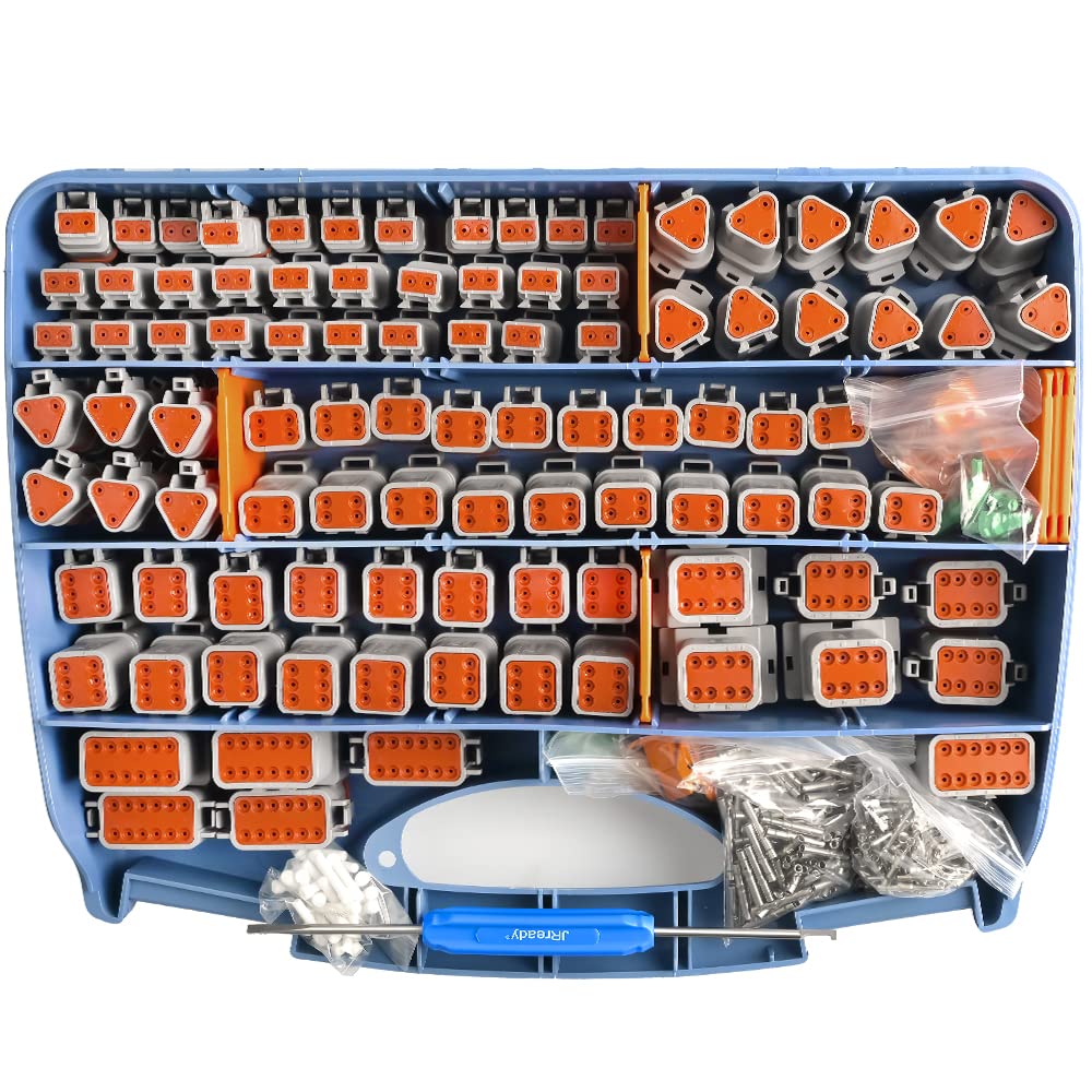 JRready ST6234 708 Pcs DT Deutsch Connector Kit,2 3 4 6 8 12 Pin Gray Waterproof IP67 Electrical Connector with Solid Contacts Pick Removal Tool Automotive Repair Accessory Kit