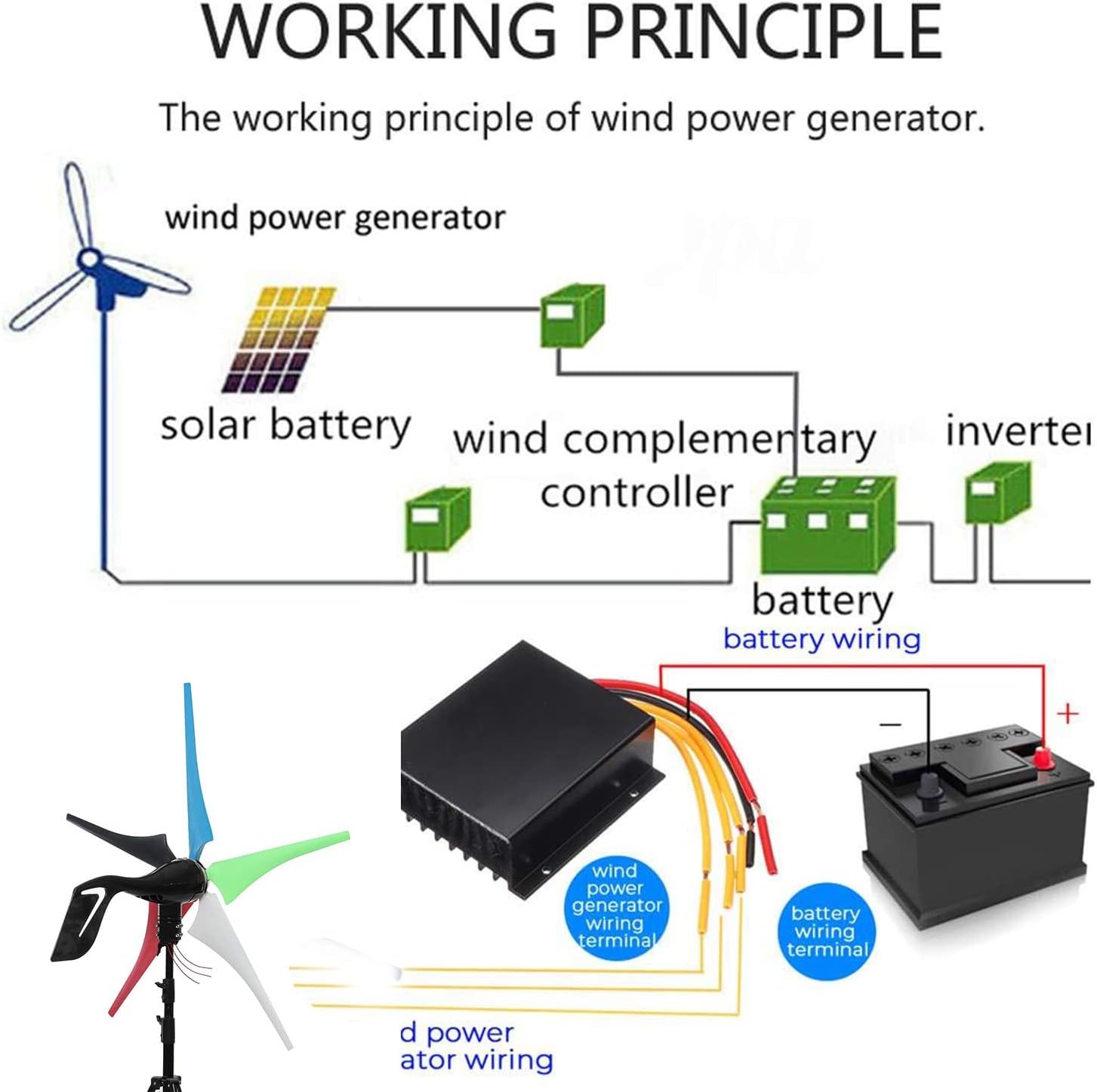 3000W Wind Generator Turbine Power 5 Blades 24V 48V 96V with Mppt/Hybrid Charge Controller for Yacht Farm Home Use(White 24V)