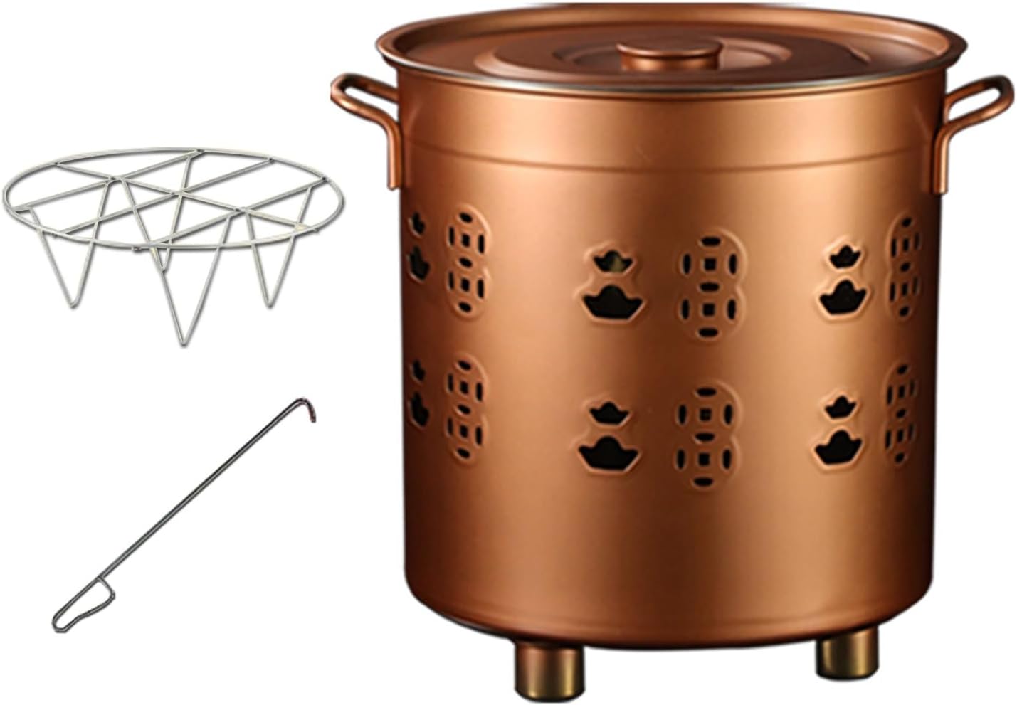 Incinerator, Stainless Steel Burn Barrel, Burn Cage with Lid, Metal Fire Pit with Handle, Trash Burning Barrels for Outside(Gold,26cm/10in)