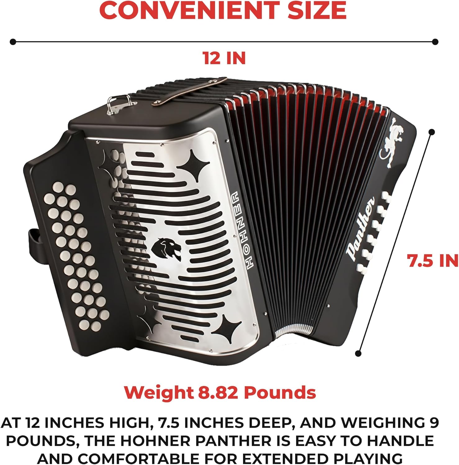 Hohner Panther Diatonic Accordion - Keys F/Bb/Eb Bundle with Hard Case and Austin Bazaar Polishing Cloth