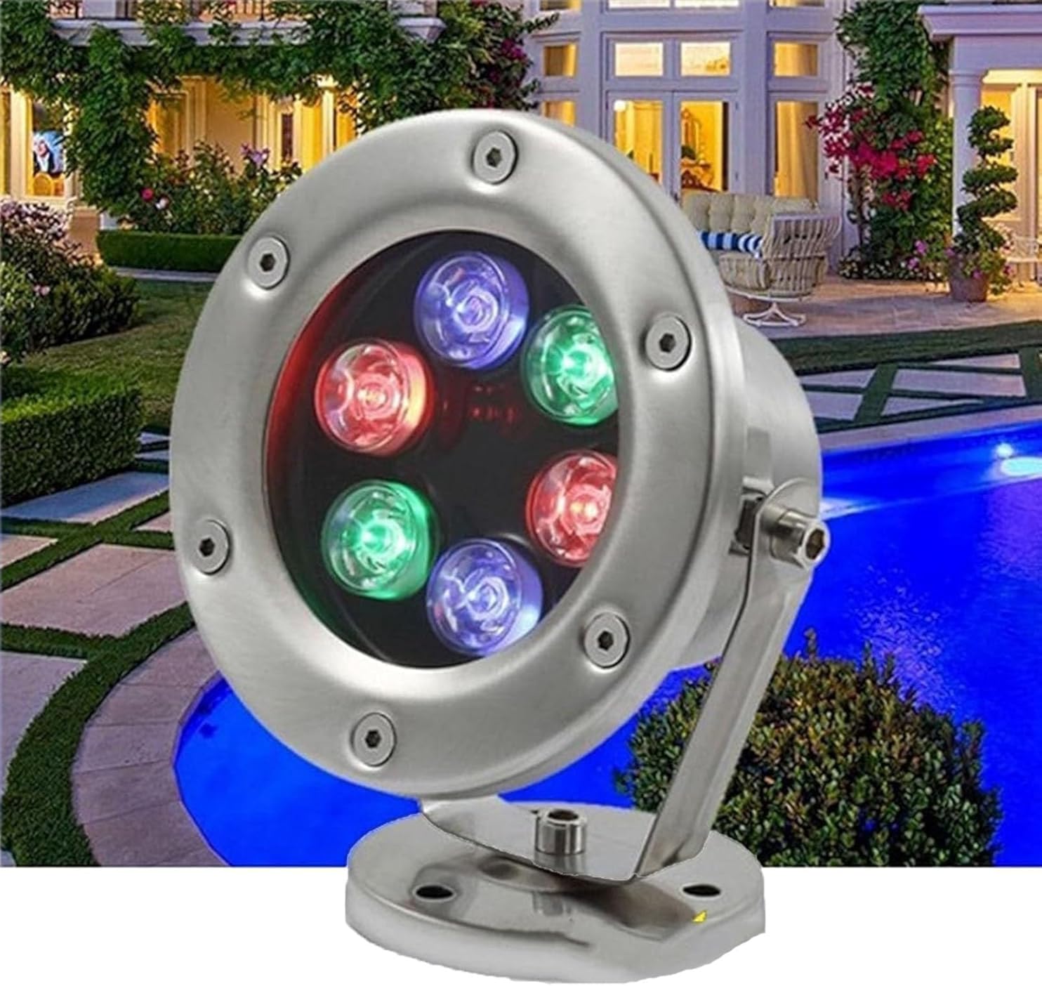 LED Beam Spotlight - Submersible Pool Lights, 12V Stainless Steel Pond Landscape Lights, IP68 Waterproof Spotlight Fountain Lamp, for Pools, Fish Ponds Lighting(RGB,24W)