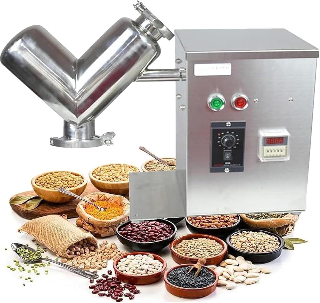 Dry Powder Mixer, Electric Material Blender Mixing Machine, 2L Stainless Steel Particle Granule Blender, High-Speed Experimental Mixer for Grains, Spices, Coffee Powder