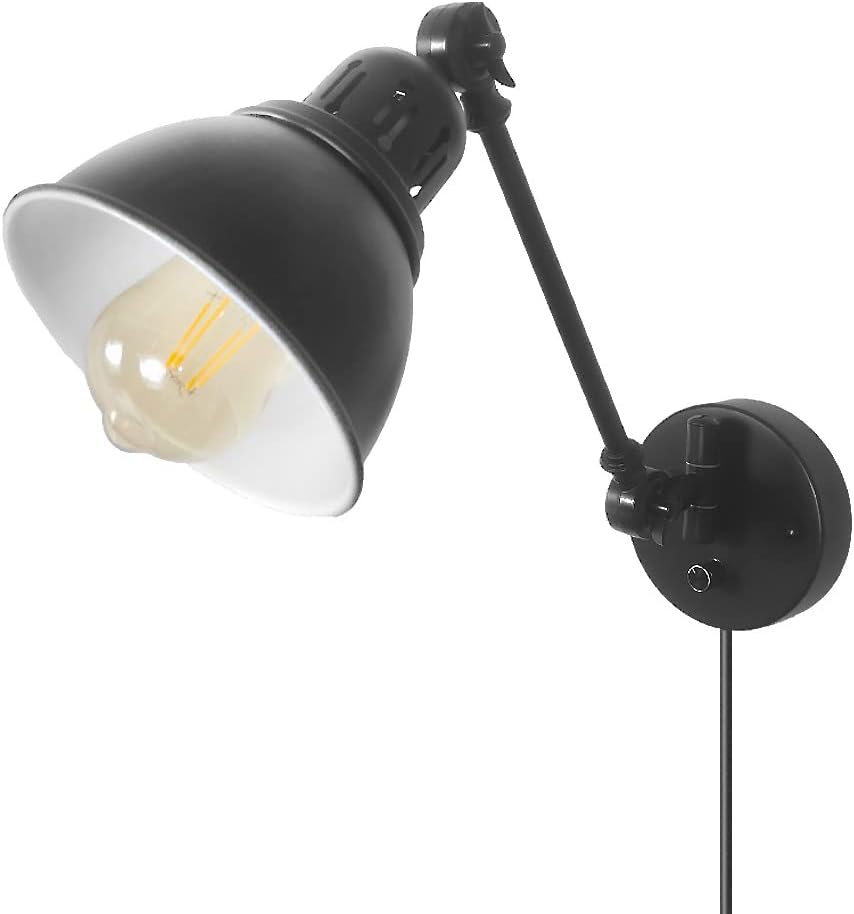 Black Wall Sconce with Plug in Cord Swing Arm Wall Mount Light, Industrial Barn Lights Vintage Wall Mount Farmhouse Lighting Fixtures for Bedroom Bedside Reading Loft