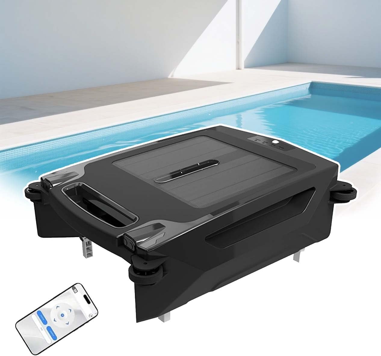 Cordless Robotic Pool Cleaner with Solar + Rechargeable Battery – App Controlled Skimmer Robot, Dual Speed Modes, 3.4L Bin, Smart Navigation, Ideal for Saltwater Pools
