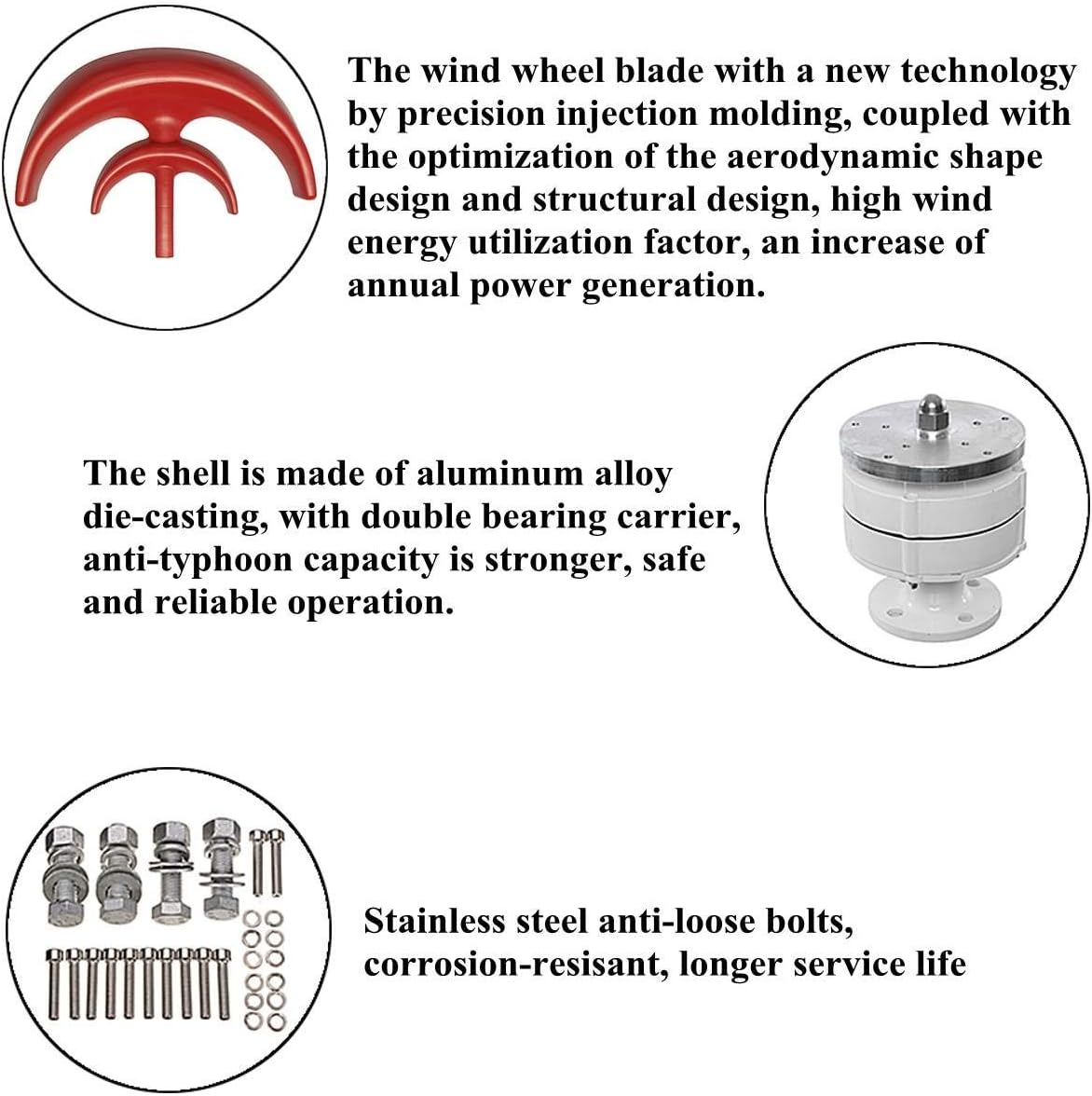 SISHUINIANHUA Max 800W AC 12V 24V Wind Turbine Generator Lantern 5 Blades Motor Kit Vertical Axis for Home Hybrid Streetlight Use,White,24v