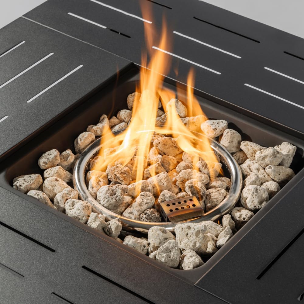 34 Inch Outdoor Propane Fire Pit Table with Lid and Lava Rocks - 50000 BTU Steel Fire Table for Patio Garden Deck Backyard