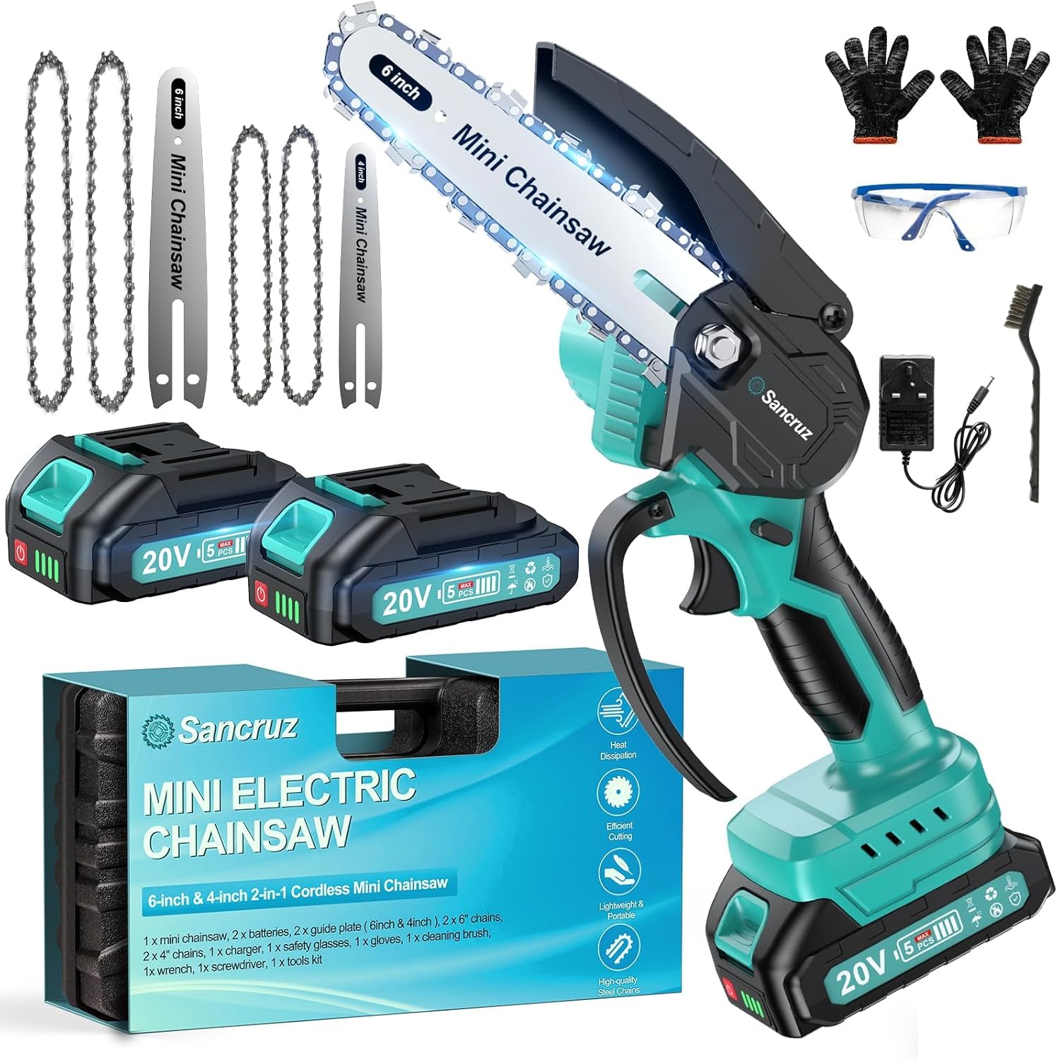 Mini Chainsaw Cordless 6 inch & 4 inch, Portable Handheld Chainsaw with 2 Rechargeable Batteries, Mini Chain Saw Battery Powered, Mini Electric Chainsaw for Garden Courtyard Tree Branch Wood Cutting