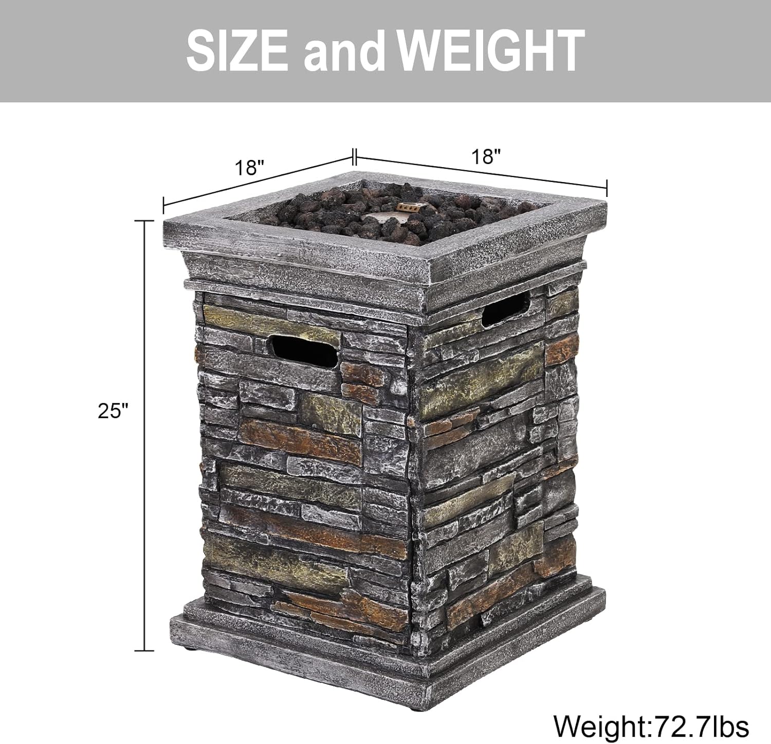 Gas Fire Pit 30,000 BTU Column Firepit Outdoor Propane Fire Pit for Patio Garden Camping Outdoor Fireplace Heating Terrafab Base with Lava Rocks and Waterproof Cover