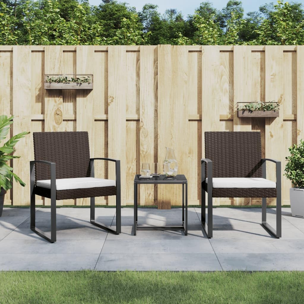 3 Piece Patio Dining Set with Cushions Brown PP Rattan Garden Furniture