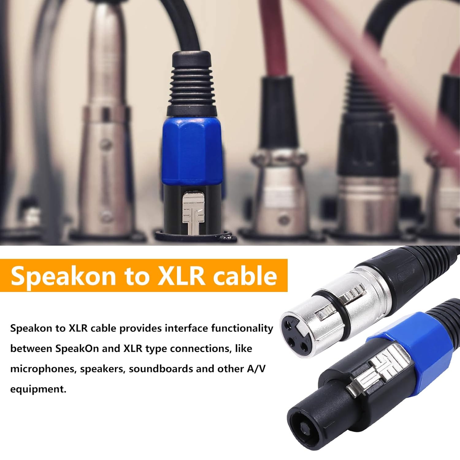 Pack of 2 50 Feet Speakon to XLR Cable - 2pcs 50ft. 2 Pole SpeakON Male to 3 Pole XLR Female Cables - Interface with Microphone, Amplifiers, Speakers, Soundboard Mix Audio Jack Wire