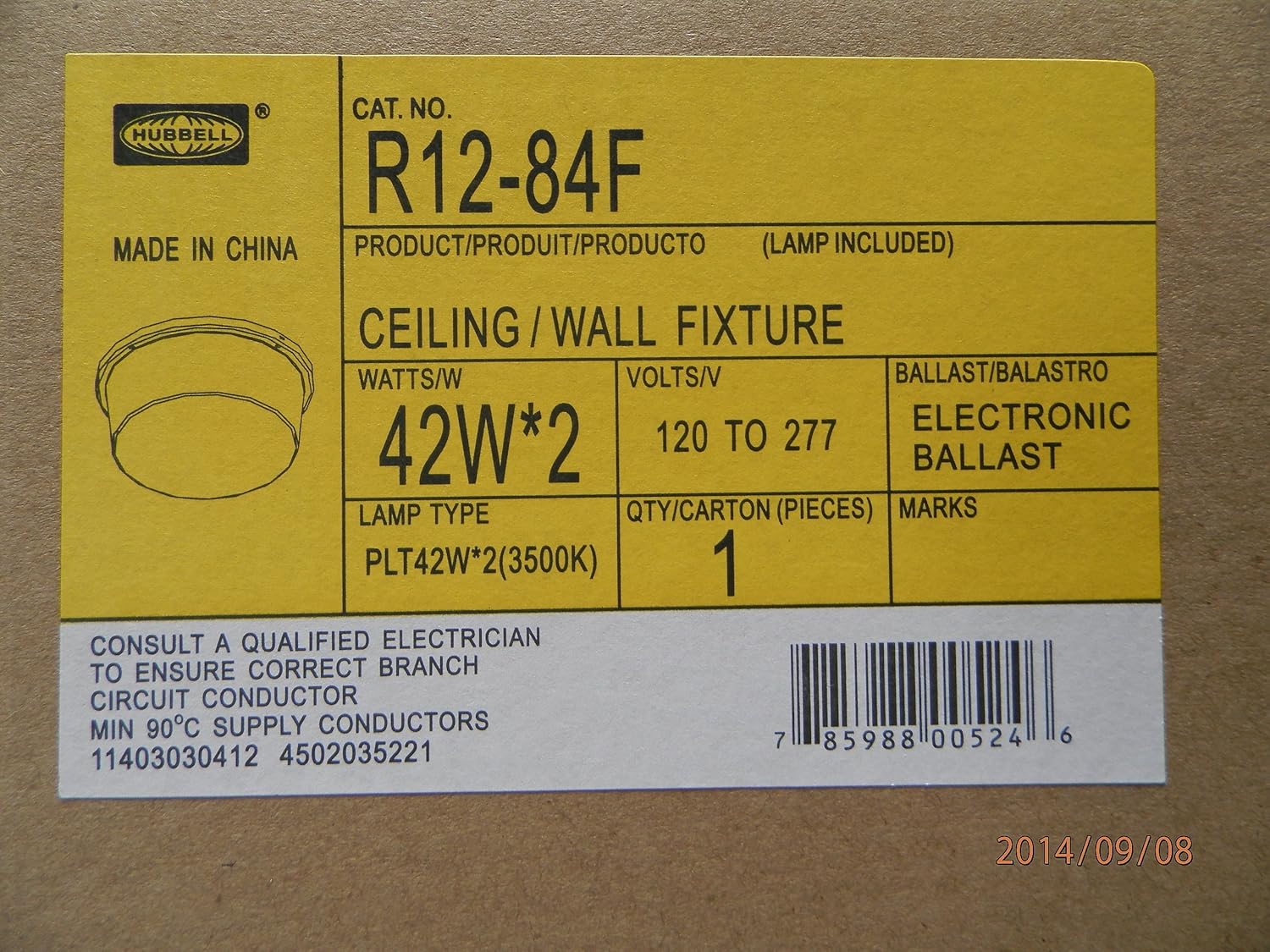 Hubbell Outdoor Lighting R1284F 2x42-watt CFL Garage/Canopy Fixture with Polycarbonate Refractor, Tamper-Proof Screws and Lamps, 120-277-volt