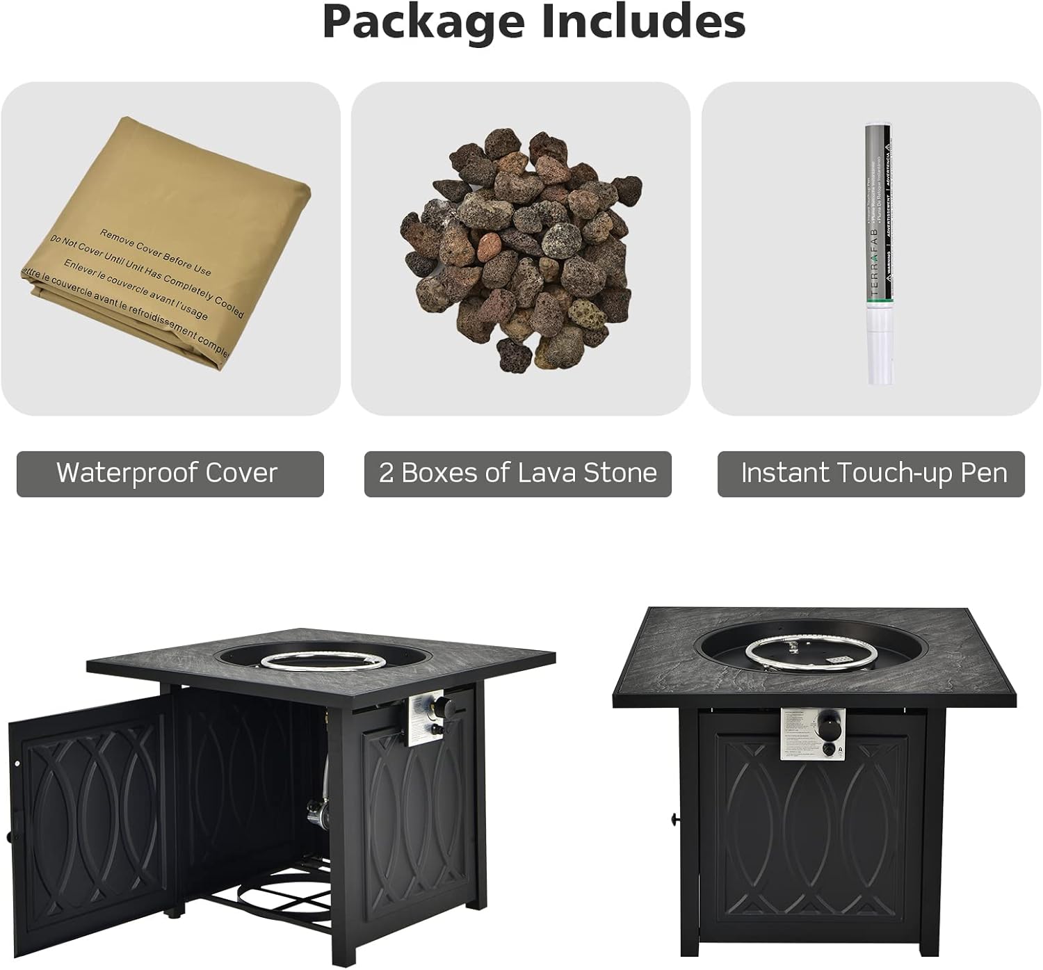 Tangkula 32 Inches Gas Fire Pit Table, 50,000 BTU Square Propane Firepit with High-Temp Resistant Tabletop, Adjustable Flame Lava Rocks and Waterproof Cover, Outdoor Fire Pit Table (Black)