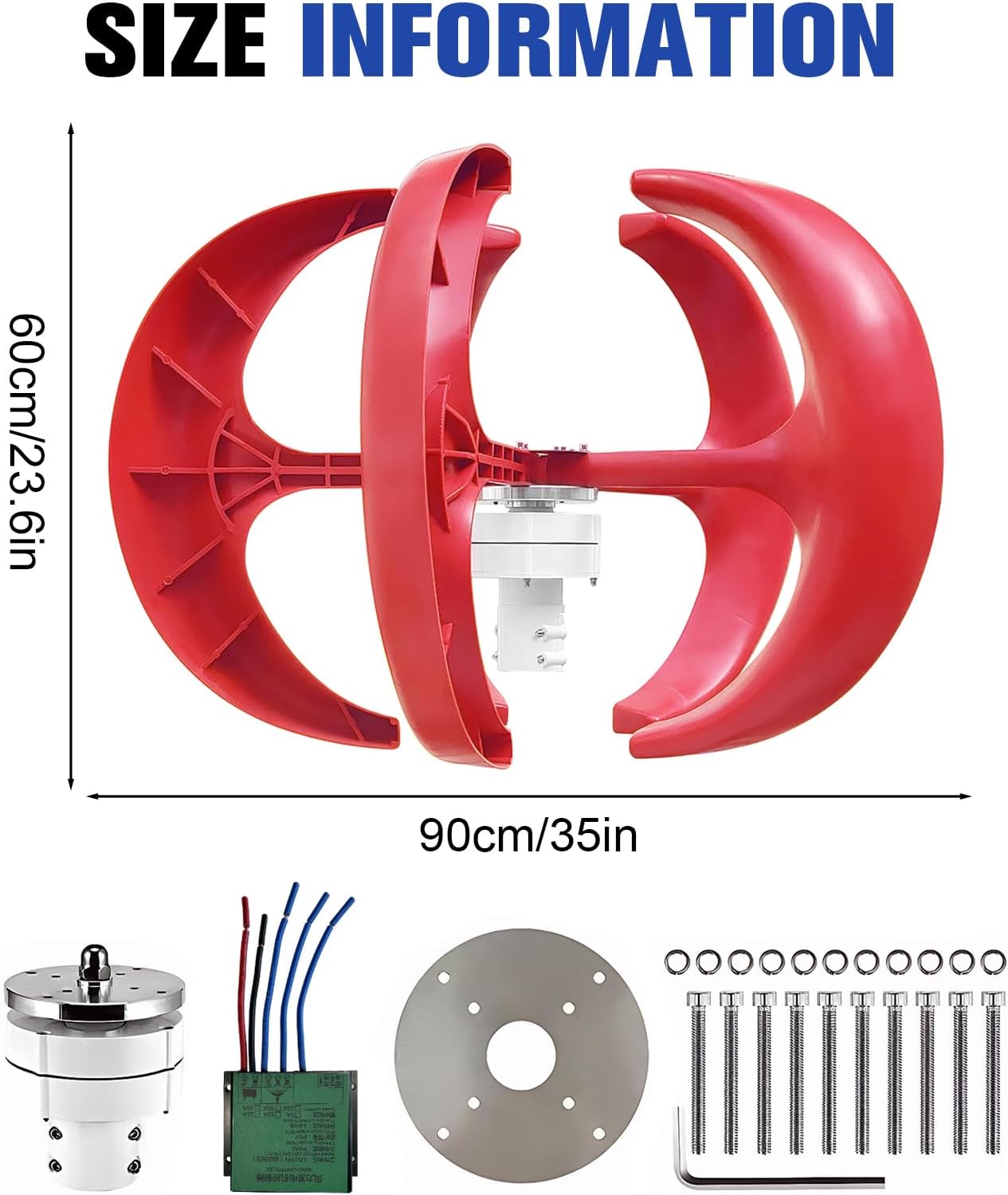 4500W Wind Turbine Generator Kit, 12V Adjustable 5-Blade Wind Power Generator with MPPT Controller, Suitable for Home, Farm, RVs, Boats, Electromagnetic Electricity Producer Equipment Red
