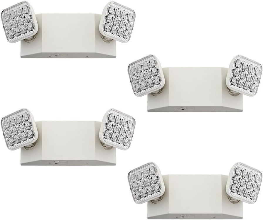 Lithonia Lighting Basics LED Emergency Light, Emergency Lighting with Dual Adjustable LED Lamp Heads, Wall Mount, Damp Location Rated, 90-Minute Backup, 120/277V, White, 4-Pack (EU2C CP4)