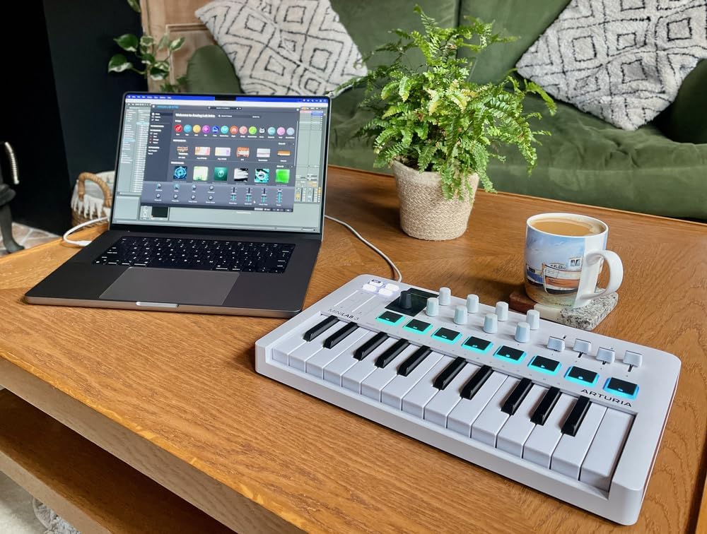 Arturia MiniLab 3 Compact MIDI Keyboard and Pad Controller with On-Stage Stands LPT5000 Laptop Stand