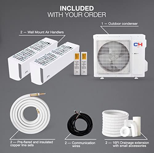 Cooper&Hunter 18,000 BTU Dual Zone 6,000 + 9,000 BTU Multi Zone, 22.9 SEER2, Wall Mount Ductless Mini Split A/C Air to Air Inverter Heater Including 25ft Installation Kits