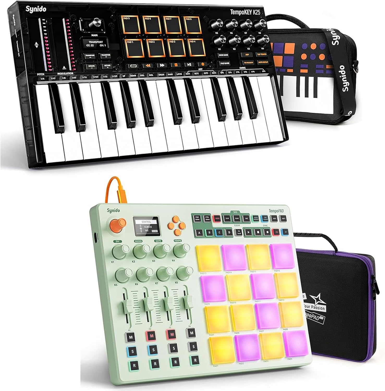 Synido TempoKEY K25 USB C MIDI Keyboard with Wireless MIDI Pad Controller