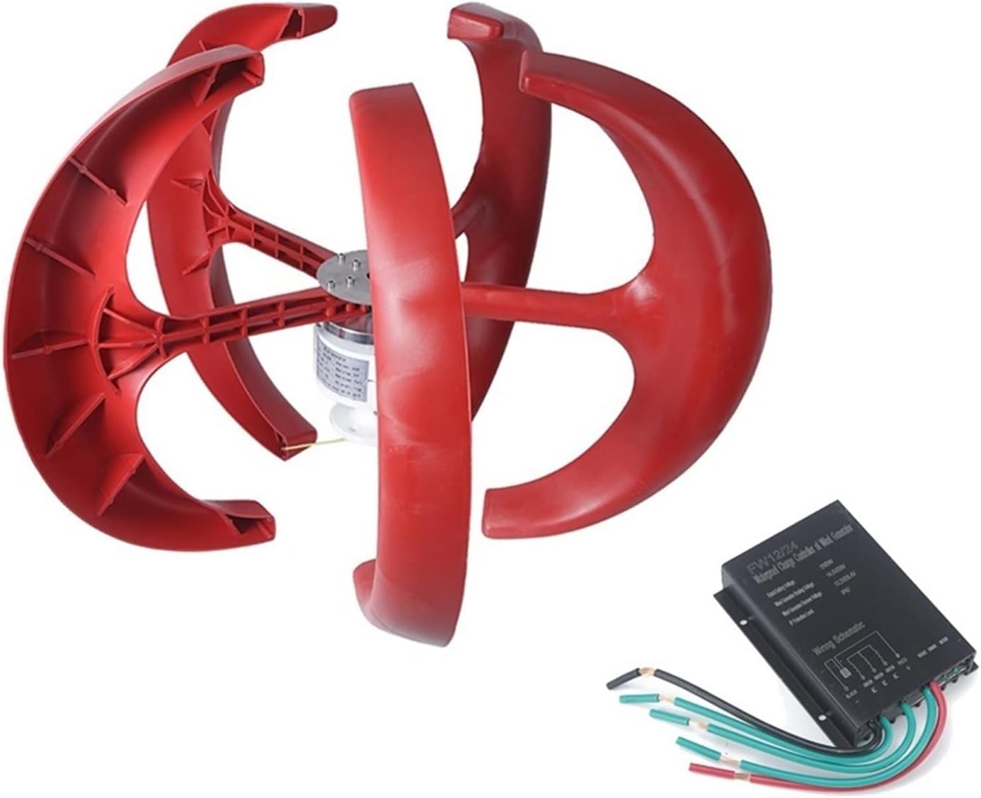 Wind Turbine Generator Kit, 400W 12V/24V Wind Turbine Generator 5-Blade Lantern Vertical Axis Home Windmill Yacht Farm Wind Power Turbine with Controller for Hybrid Solar Wind System(Rojo,24V)