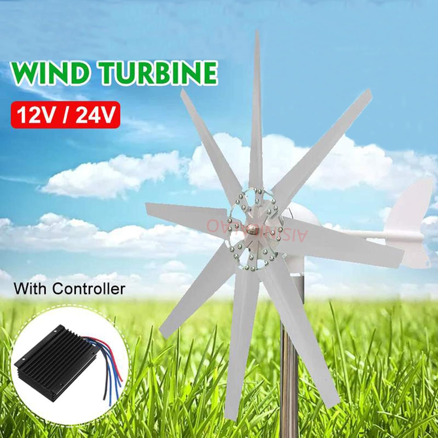 1500W Horizontal Permanent Magnet Maglev Wind Turbine,12V/24V/48V Auto Match Wind Turbine Power Generator for Home Or Streetlight Projects(White)